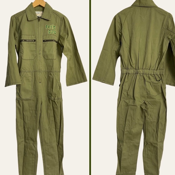 Sandrine Rose x Free People  Natural Khaki Tres Cool Front Zipper Jumpsuit Sz M - Picture 4 of 13